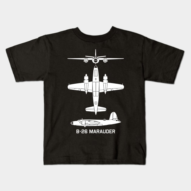 B-26 Marauder American WW2 Bomber Plane Cutout Silhouettes Gift Kids T-Shirt by Battlefields